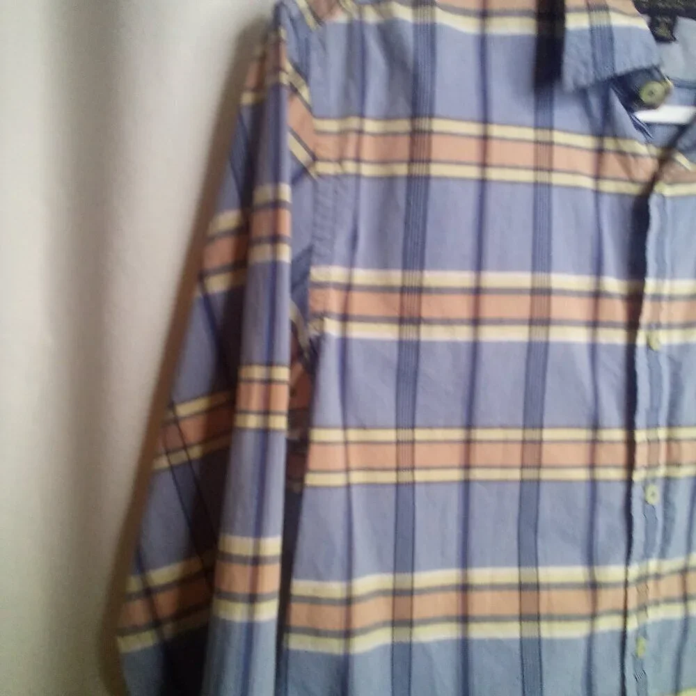 Banana Republic Shirt Men M 15 15 1/2 Button Up Long Sleeve Plaid Blue Orange